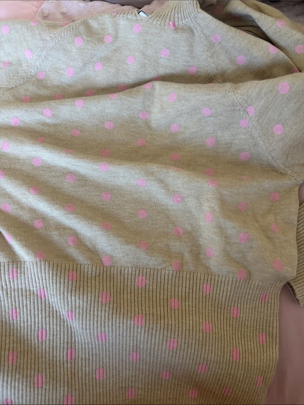Frankie's Bikinis Cream Sweater with Pink Polka Dots
